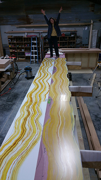 Behind the scenes "Arkansas Onyx", hand painted  custom stone for the bar in Fiamma Restaurant.