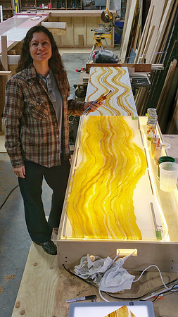 Behind the scenes "Arkansas Onyx", hand painted  custom stone for the bar in Fiamma Restaurant.